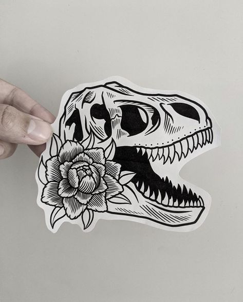 Dinosaur Flash Tattoo, T Rex Tattoo Design, Dino Skull Tattoo, Triceratops Skull Tattoo, Trex Skull Tattoo, T Rex Skull Tattoo, Dinosaur Tattoos For Women, T Rex Tattoo Cute, Dinosaur Skull Drawing