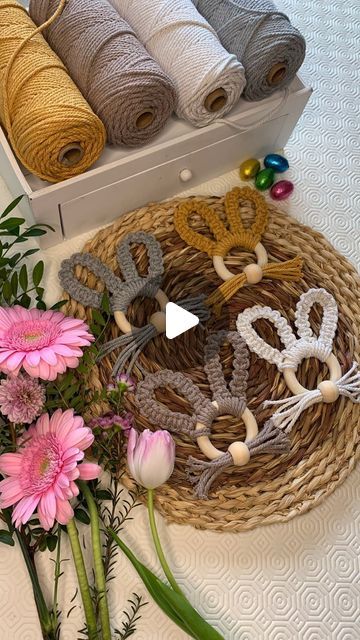 Caroline Fleming on Instagram: "Macrame bunny ear tutorial a step by step tutorial on how to make these cute little macrame bunny ears if you try them I’d love to see please do tag me in your pics 💕 The 3mm macrame cords were kindly #gifted to me from @therangeartscrafts @therangeuk thank you so much 💕 #macrametutorial #eastermacrame #macramedecorations #eastercrafts #macramebunnyears #therangeac" Macrame Bunny Tutorial, Spring Macrame Ideas, Macrame Easter, Easter Macrame Ideas, Easter Macrame, Bunny Macrame, Macrame Bunny Ears, Macrame Bunny Wall Hanging, Animal Macrame Tutorial