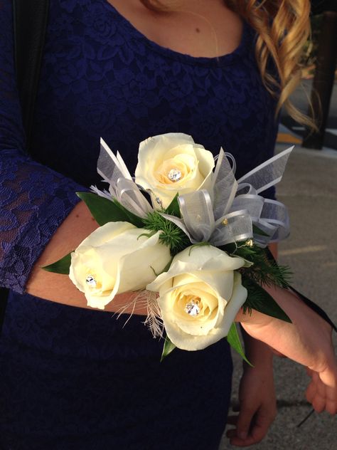 White corsage with silver and black. Accents of rhinestones and ostrich feathers. White Corsage, Calla Lily Flowers, Prom Flowers, Calla Lilies, Prom Pictures, Ostrich Feathers, Black Accents, Calla Lily, Boutonniere