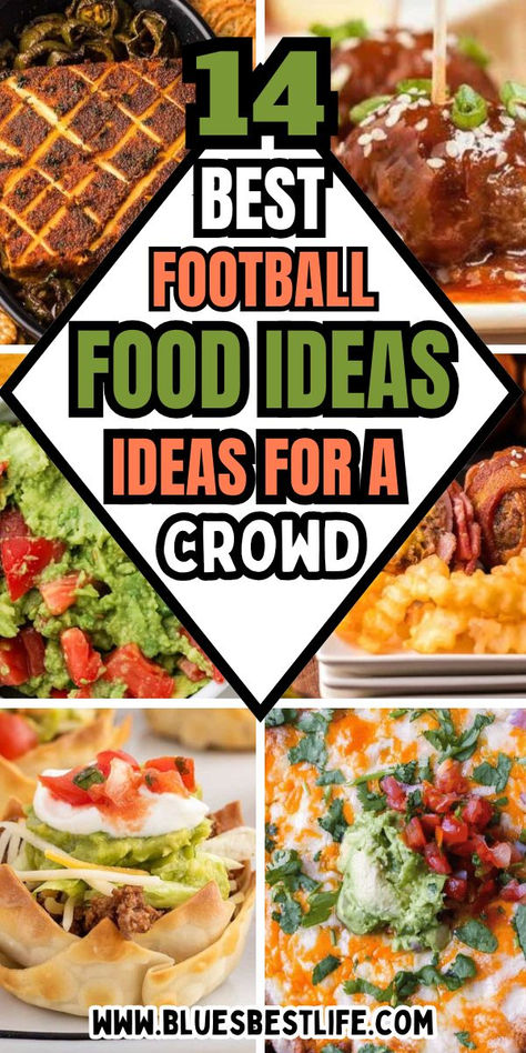 A collection of football food ideas for a crowd on game day. Football Dinner Recipes, Football Night Dinner Ideas, Easy Football Food Ideas, Best Football Appetizers, Football Party Meals, Party Food Menu Ideas, Easy Football Food, Food Recipes For A Crowd, Football Food Recipes