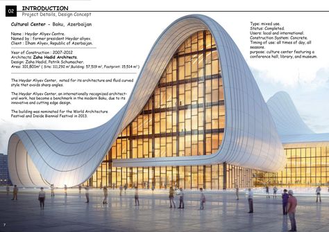 Heydar Aliyev Centre | Case Study Heyder Aliyev Center, Case Studies Architecture, Heydar Aliyev Center, Hyder Ali, Case Study Design, Loft Ideas, Youth Center, Cultural Centre, Study Architecture