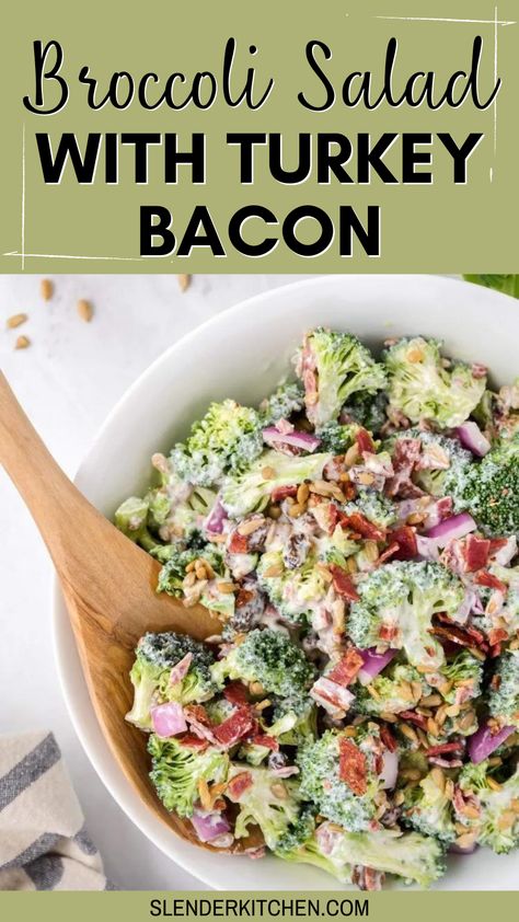 This broccoli salad with turkey bacon is made with flavorful ingredients like broccoli, raisins, sunflower seeds, and crispy turkey bacon, Healthy Broccoli Salad is the star of any meal it’s served in. Tossed in a creamy homemade Greek yogurt dressing, this delicious salad packs a serious punch. Creamy Broccoli Salad With Bacon, Fall Broccoli Salad, Weight Watchers Broccoli Salad, Broccoli Salad Healthy, Fresh Broccoli Salad, Broccoli Salad With Bacon, Creamy Broccoli Salad, Easy Broccoli Salad, Healthy Broccoli Salad