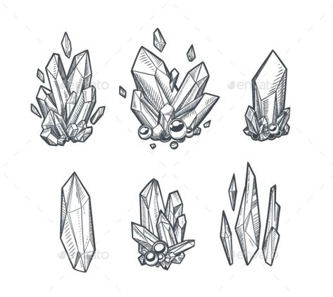 Vector Crystals by abirvalg | GraphicRiver Crystal Sketch, Gems Tattoo, Crystals Art Drawing, Gem Drawing, Crystal Tattoo, Crystal Drawing, Kunst Tattoos, Simple Sketch, Diamond Drawing