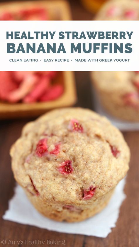 Banana And Strawberry Muffins, No Sugar Muffins For Kids, Strawberry Banana Protein Muffins, Strawberry Banana Muffins Healthy, Strawberry Banana Muffins For Baby, Healthy Strawberry Recipes Clean Eating, Easy Healthy Muffins Clean Eating, Clean Eating Muffin Recipes, Strawberry Blw Recipe