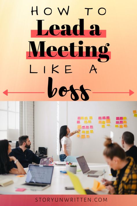 How to Lead Your Next Meeting Like a Boss - leadership tips | how to run a meeting | meeting advice | great meetings | productive meetings | supervisor tips | organized meeting | meeting preparation | meeting agenda Weekly Team Meeting Ideas, Monthly Meeting Ideas, All Staff Meeting Ideas, How To Chair A Meeting, Run A Meeting Like A Boss, Company Meeting Ideas, New Boss Tips, Fun Work Meeting Ideas, One On One Meeting With Boss