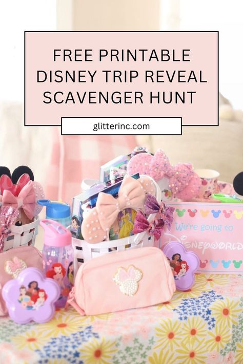 Plan a Disney trip reveal scavenger hunt to surprise your kids with a Disney World Trip! This free activity includes creative clues and ideas on how to tell the kids about a Disney trip. It's a fun and exciting way to announce your trip and make the vacation surprise unforgettable. Disney Trip Reveal Scavenger Hunt, Trip Reveal Scavenger Hunt, Free Scavenger Hunt Printables, Surprise Disney Trip Reveal, Surprise Disney Trip, Kids Scavenger Hunt Clues, Surprise Basket, Disney Vacation Surprise, Disney Trip Reveal