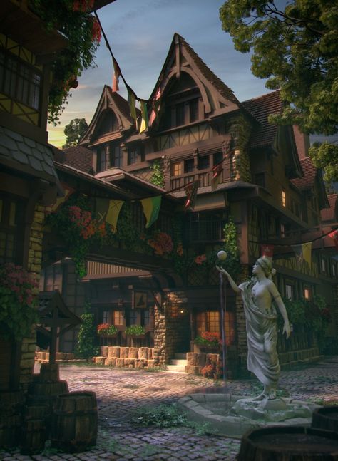 ArtStation - Fantasy Village Forest Cabin Fantasy Art, Royal Village Aesthetic, Walled Town Fantasy Art, Fantasy Village Forest, Farming Village Fantasy Art, Enchanted Village Aesthetic, Fantasy Medieval Village Aesthetic, Destroyed Village Fantasy Art, Fantasy Inn Aesthetic