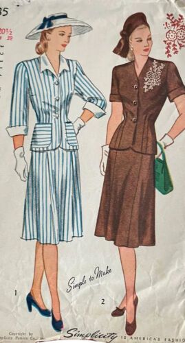 1940s Slim Dress Suit Bust 39 #VintageSewingPattern Simplicity 1935 Embroidery 2 | eBay 1940s Socialite, 1940s Womens Suits, 1940s Wartime Fashion, 1940s Womens Fashion Dresses, Vintage British Fashion, Late 1940s Fashion, Early 1940s Fashion, 1940-1950 Fashion, 1940s Suits Women