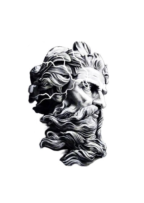 Greek God Face Tattoo, Zeus Bicep Tattoo, Tattoos For Women Aesthetic, Greek God Tattoo Ideas, God Tattoos For Women, Egyptian Eye Tattoos, Nautical Tattoo Sleeve, Greek God Tattoo, Ancient Art Tattoo