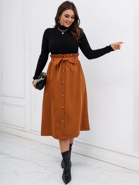 Paperbag Waist Skirt, Paperbag Skirt, Belted Skirt, Skirt Belt, Plus Size Skirts, Shein Style, Skirt Outfits, Waist Belt, Waist Skirt