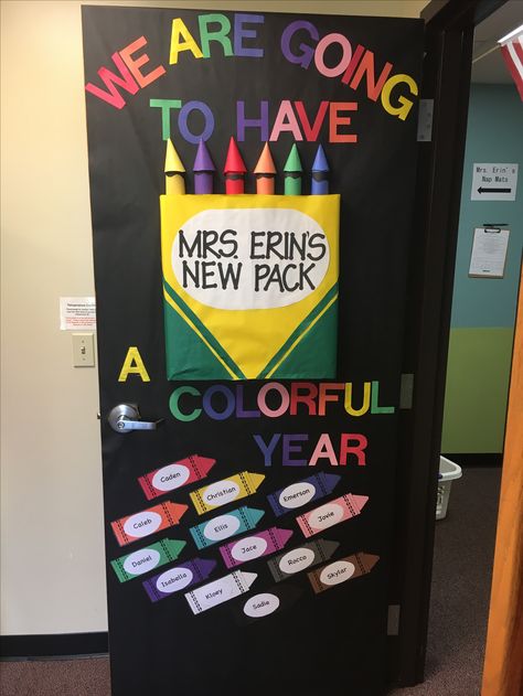 Crayon door, back to school door, We are going to have a colorful year, back to school door, our new pack, crayon class Crayon Themed Classroom, Back To School Door, Preschool Door, School Door Decorations, Preschool Bulletin, Preschool Classroom Decor, Preschool Bulletin Boards, Toddler Classroom, Teacher Doors