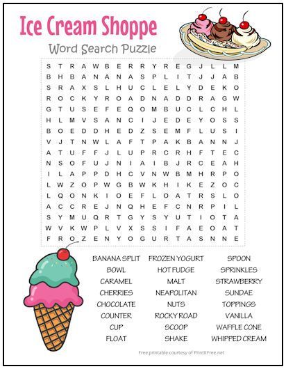 There’s a whole bunch of yumminess packed into our “Ice Cream Shoppe” word search puzzle. From chocolate and cherries, to Neapolitan and nuts, kids will have no trouble finding their favorites! Ice Cream Trivia, Ice Cream Sundae Party, Free Word Search Puzzles, Ice Cream Games, 5th Grade Activities, Word Search Puzzles Printables, Free Printable Word Searches, Ice Cream Shoppe, Free Word Search