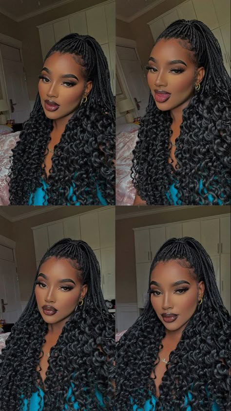 Half Done Braids Black Women, Touch And Leave Braids, Braids Hairstyles Curly, Cute Baddie Hairstyles, Nice Braids, Hair Braid Patterns, Short Box Braids Hairstyles, Big Box Braids Hairstyles, Goddess Braids Hairstyles