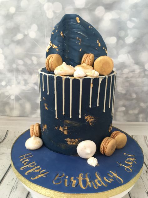 Blue And Gold Drip Cake, Gold Drip Cake, Gold Drip, Navy Blue And Gold, Drip Cake, Drip Cakes, Blue And Gold, No Bake Cake, Navy Blue