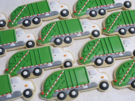 Truck Cookies Garbage Trash Work Vehicle Theme Birthday Garbage Truck Cookies, Trash Truck Birthday Party, Trash Truck Party, Garbage Truck Birthday Party, Punxsutawney Pa, Monster Truck Cookies, Truck Cookies, Party Favors For Boys, Garbage Truck Birthday