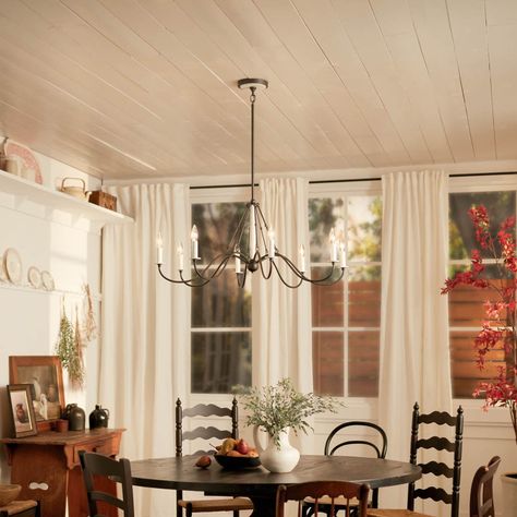 Freesia 8 Light Chandelier in Anvil Iron with White Accents Cottage Core Chandelier, Farmhouse Chandelier Dining Rooms, Homestead Style, Oval Chandelier, Kichler Lighting, Farmhouse Chandelier, Vintage Candlesticks, Cottagecore Style, Large Chandeliers