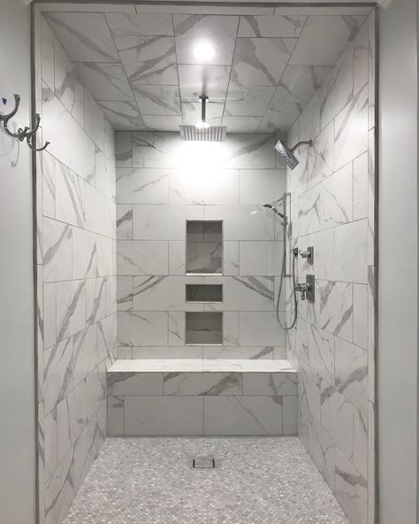 Remodel Hallway, Marble Penny Tile, Penny Tile Shower Floor, Modern Marble Bathroom, Tile Shower Floor, Penny Tiles Bathroom, Penny Tile Floors, Marble Bathroom Floor, Stylish Room Decor