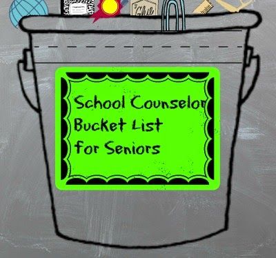 For High School Counselors: School Counselor Bucket List for High School Seniors School Counselor Bulletin Boards, School Counseling Bulletin Boards, Counseling Corner, Counseling Bulletin Boards, High School Bulletin Boards, School Guidance Counselor, School Counselor Resources, College Counselor, School Counseling Office