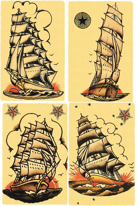 Sailor Jerry Traditional Ship Tattoo, Sailor Jerry Flash, Sailor Jerry Tattoo Flash, Sailor Tattoos, Sailor Tattoo, Diy Outfits, Sailor Jerry Tattoos, Nautical Tattoo, Tattoo Traditional