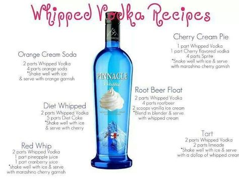 Whipped vodka recipes *I tried the Root Beer Float & it was amazing!! Whipped Vodka Recipes, Whipped Cream Vodka Recipes, Pinnacle Vodka, Whipped Vodka, Whipped Cream Vodka, Orange Vodka, Recipes With Whipping Cream, Vodka Recipes, Vodka Drinks