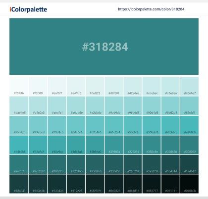 Pantone 17-5117 Tpx Green-Blue Slate Color | Hex color Code #318284 information | Hsl | Rgb | Pantone Blue Color Hex, Teal Color Code, Pantone Color Book, Space Information, Turquoise Color Palette, Slate Color, Hexadecimal Color, Christmas Color Palette, Hex Color