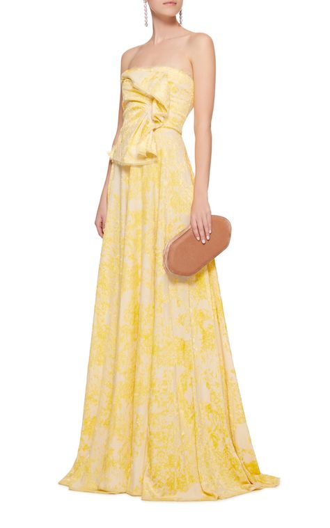 Click product to zoom Fancy Yellow Dress, Jacquard Gown, Daisy Buchanan, Summer Formal, Guest Attire, Dress Inspo, Floral Jacquard, Yellow Fashion, Mellow Yellow