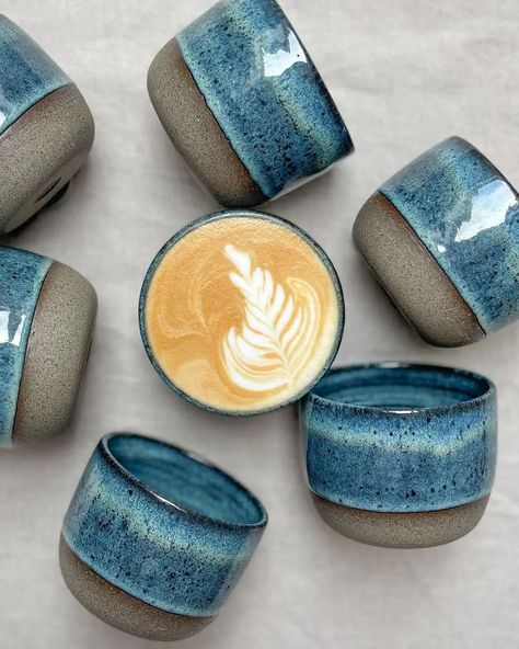 Blue coffee ceramic cups by @marsei_ceramics | Instagram Espresso Cups Ceramic, Ceramics Mugs, Ceramics Pottery Mugs, Painted Ceramic Plates, Coffee Ceramic, Pottery Painting Designs, Blue Coffee, Cappuccino Cups, Glaze Ceramics