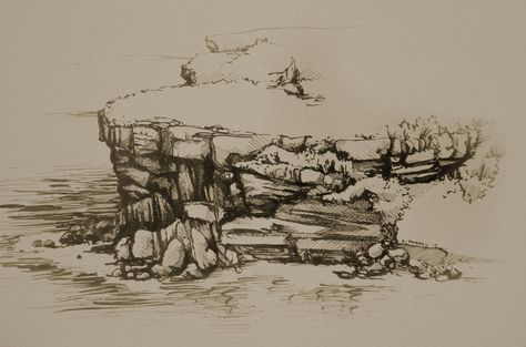 Rocky Cliff by grubyub.deviantart.com on @DeviantArt Cliff Face Drawing, Rocky Cliff Drawing, Cliff Sketch, Cliff Tattoo, Hang Drawing, Cliff Drawing, Cliffs Tattoo, Gcse Sketchbook, Rock Cliff