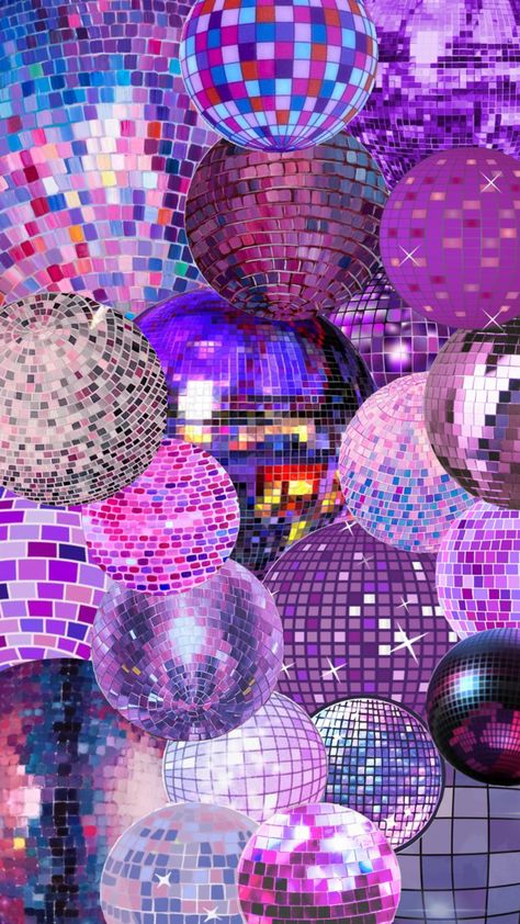 Party in Purple #wallpaper #wallpapercollage #collage #purple #disco #discoballs #purplediscoballs #party Purple Disco Ball, Purple Disco, Champagne Cocktail, Disco Balls, Koi Pond, Disco Party, Purple Wallpaper, Disco Ball, Fresh Fruit