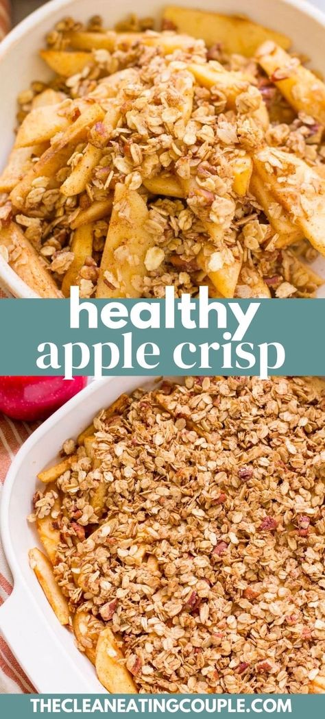 This Healthy Apple Crisp recipe is the perfect homemade fall dessert. Naturally sweetened with maple syrup and topped with spices and oats, this crisp is gluten free and a simple dish the whole family will love! Use Up Apples, Apple Crisp Without Oats, Apple Crisp Recipe Healthy, Healthy Apple Crisp, Best Apple Crisp, Hardware Ideas, Easy Apple Crisp Recipe, Pecan Topping, Bean Ice Cream