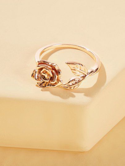 Rings | Rings Sale Online | ROMWE Flower Leaf, Rose Ring, Cuff Rings, Gold Cuffs, Leaf Decor, Flower Ring, Engraved Rings, Silver Cuff, Gold Details