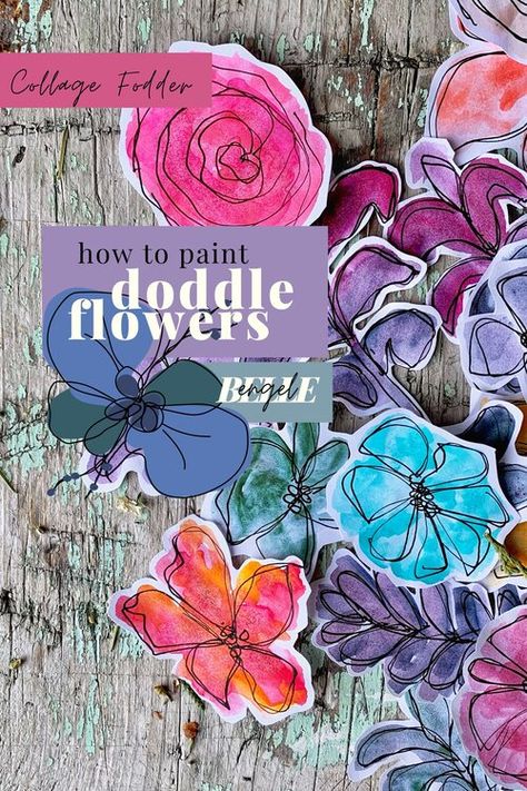 Doodle Floral Art, Painted Paper Flowers, Black Watercolour Paper, Art Research Page Ideas, Water Colour Journal, Paper Crafts For Scrapbook, Watercolor Pen Flowers, Watercolor And Pen Art Flowers, Art Journal Fodder