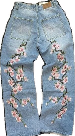 Goth Casual, Cherry Blossom Print, Pants Streetwear, Retro Jeans, Y2k Pants, Blossom Print, Patterned Jeans, Casual Wide Leg Pants, Hip Hop Streetwear