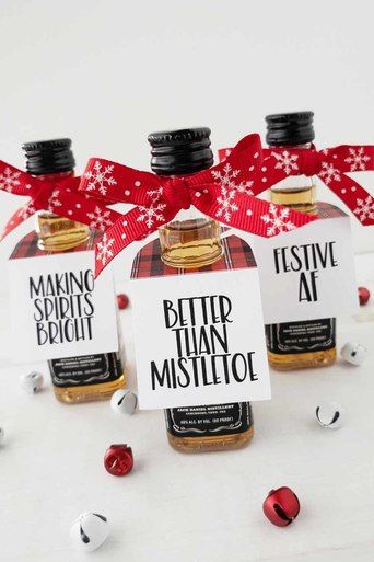 Bottles Of Alcohol, Christmas Party Table Decorations, Mini Alcohol Bottles, Santa Ideas, Liquor Gifts, Christmas Party Table, Adult Christmas Party, Mini Liquor Bottles, Holiday Favors