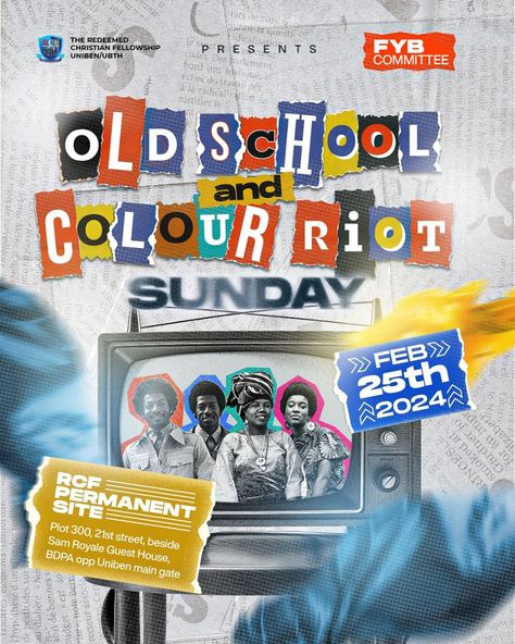 FYB Colour riot day flyer design Flyer Design Ideas Graphics, Event Poster Design Inspiration, Professional Flyer Design, Christian Graphic Design, Business Pinterest, Graphic Shapes Design, Graphic Design Tutorials Learning, Desain Editorial, Church Poster Design