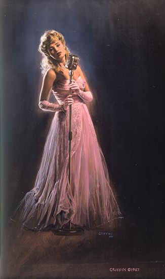 LOUNGE SINGER by James V Griffin Oil ~ 36 inches ( 91.4cm ) x 20 inches ( 50.8cm ) Lounge Singer, James Griffin, Music Photoshoot, Jazz Dress, The Wedding Singer, Grad Photoshoot, Soul Singers, 1940s Fashion, Ethereal Art