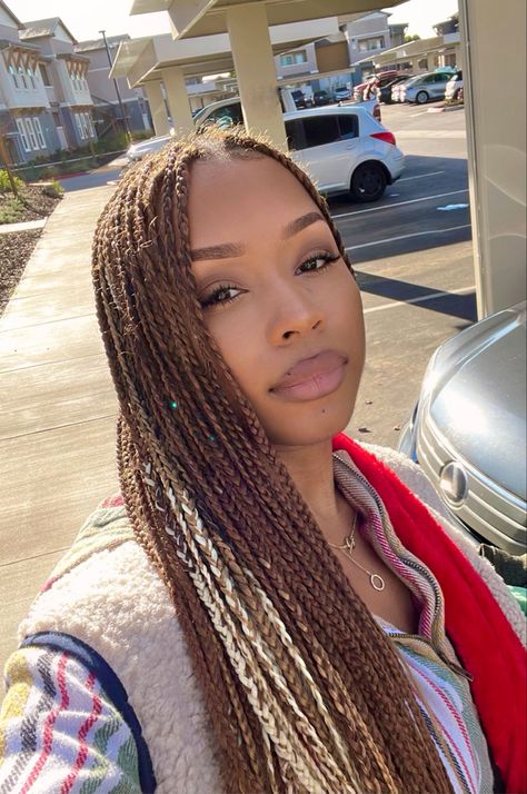 2 Color Box Braids Black Women, Hidden Color Box Braids, T30 Box Braids, Peekaboo Box Braids Brown And Blonde, Different Shades Of Brown Box Braids, Honey Blond Knotless Box Braids, Copper And Blonde Box Braids, Natural Looking Box Braids, Black Ombre Box Braids