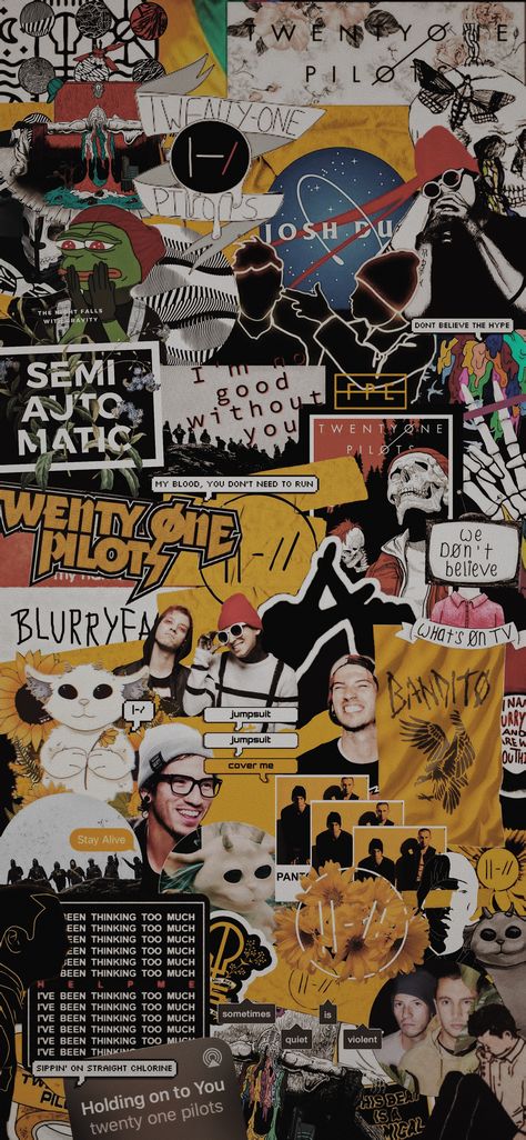 Twenty One Pilots Lockscreen, Scrapbook Aesthetic, Twenty One Pilots Wallpaper, Twenty One Pilots Aesthetic, Mobile Background, Tøp Wallpaper, Music Collage, Tyler And Josh, 21 Pilots