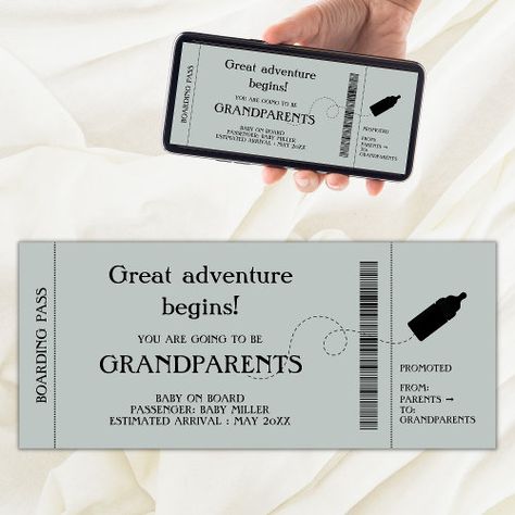 Boarding Pass Pregnancy Announcement For Parents for $3.57 - Pregnancy Announcements Pregnancy Announcement For Parents, Pregnancy Announcement For Husband, Long Distance Family, Grandparent Pregnancy Announcement, Pregnancy Announcement Cards, Announcement Ideas, Baby On Board, Dad Baby, Adventure Begins