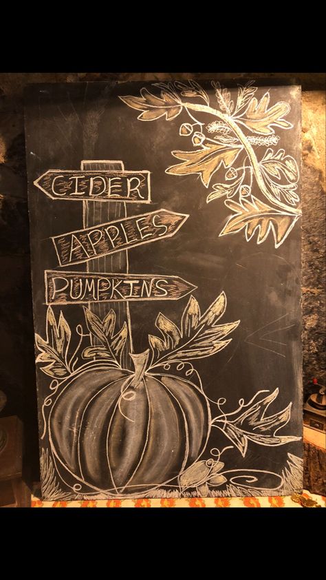 Apple Cider Chalkboard Sign, Fall Apple Chalkboard Art, Chalk Art Thanksgiving, Fall Window Drawing Ideas, Pumpkin Chalk Art, Chalk Fall Drawings, Happy Fall Chalkboard Art, November Chalk Calendar, Fall Chalkboard Art Ideas