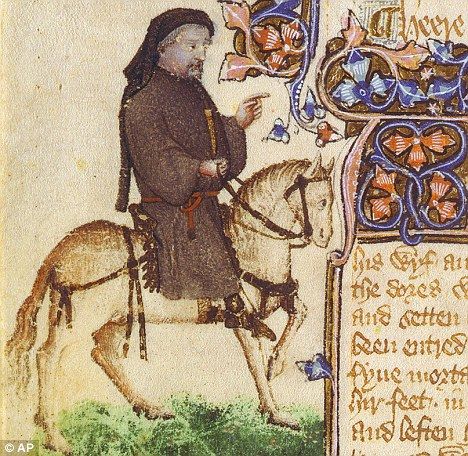 Chaucer dressed as a pilgrim. The Ellesmere MS, ea 15th C (c. 1400-1420). Huntington Library, San Marino, CA (MS EL 26 C 9) Philippa Of Hainault, John Of Gaunt, Geoffrey Chaucer, Canterbury Tales, Contemporary Illustration, English History, British Library, British History, Illuminated Manuscript