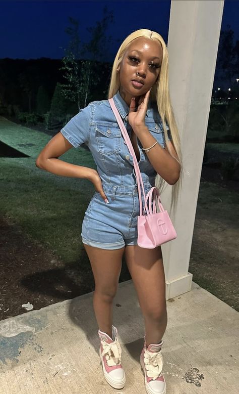 Romper Outfit Baddie, Trendy Denim Jumpsuits And Rompers For Streetwear, Jean Romper Outfit Baddie, Summer Romper Outfit Baddie, Baddie One Piece Outfit, Jean Jumpsuit Outfit, Jumpsuit Outfit Black, Fly Outfit, Cute Birthday Outfits