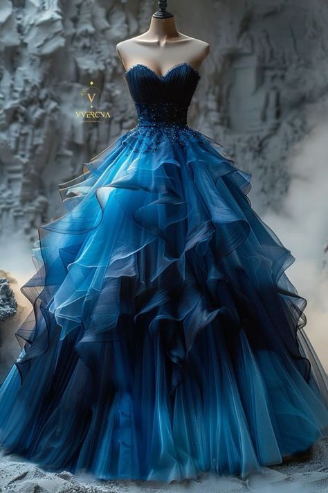 Blue Ball Gowns, Style Royal, Cute Dress Outfits, Fashion Drawing Dresses, Blue Ball, Fashion Illustration Dresses, Prom Dress Inspiration, Cute Prom Dresses, Fantasy Gowns