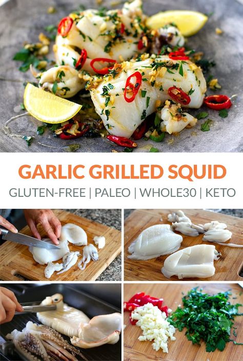 Grilled Calamari, Grilled Squid, Calamari Recipes, Squid Recipes, Olive Oil Garlic, Garlic Shrimp, Seafood Dinner, Recipes Keto, On The Grill