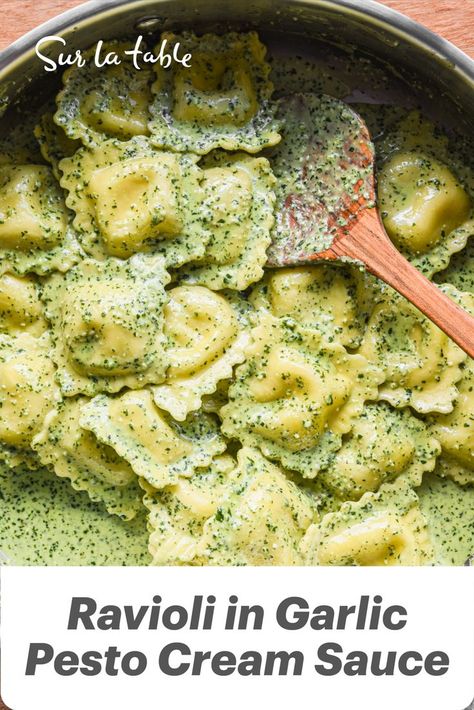 Ravioli Pasta Recipe, Best Sauce For Chicken, Family Dinner Planning, Pesto Cream Sauce, Pesto Ravioli, Foods Around The World, Cultural Foods, Garlic Pesto, Cream Sauce Recipe