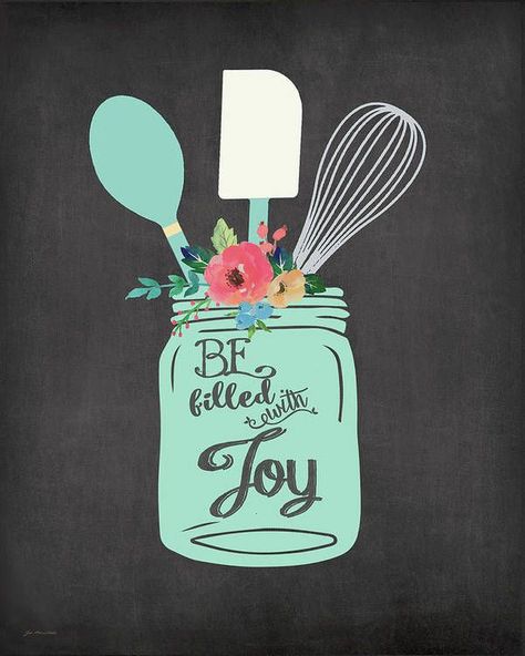 Joy Jar, Kitchen Canvas Art, Kitchen Canvas, Kitchen Decor Wall Art, Jar Art, Kitchen Art Prints, Chalk Drawings, Bakery Logo Design, Canvas Painting Diy