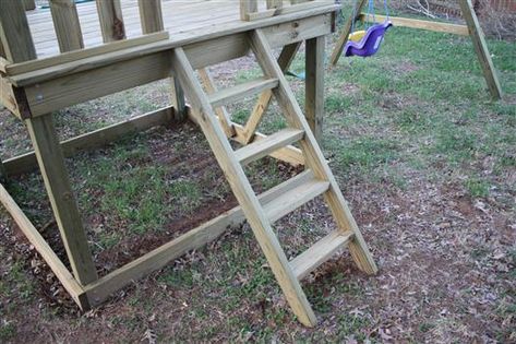 Ladder Playhouse Ladder, Diy Wooden Playset, Diy Slide Ladder, Diy Wooden Swingsets, Homemade Swing Set, Diy Wooden Ladder, Kids Playset Made Out Of Rough Cut Lumber, Swing Set Plans, Swing Set Diy