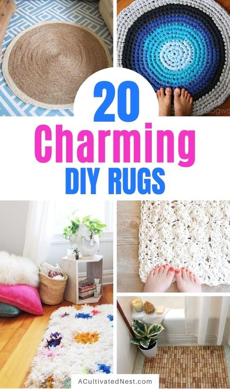 20 Charming DIY Rugs- If you want to update your home's decor with a fun DIY project, then you need to see this collection of charming DIY rugs! They're all beautiful, and so easy to make! | homemade rugs, how to make a rug, #diy #diyRugs #rugs #craft #ACultivatedNest Diy Rug Ideas, Carpet Diy, Homemade Rugs, Diy Rugs, Rope Rug, Diy Led, Rug Tutorial, Rug Ideas, Diy Carpet