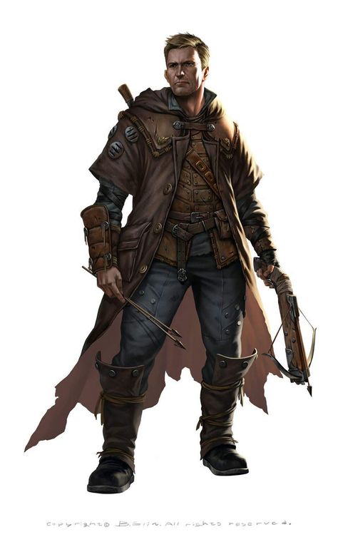 Monster Hunter Ranger Dnd, Leather Cloak, Hand Crossbow, Leather Armor, Arte Cyberpunk, Human Male, Dungeons And Dragons Characters, Bow And Arrow, Rpg Characters