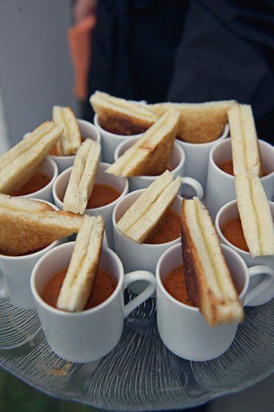 Grilled Cheese and Tomato Soup Apps Reception Food, Wedding Reception Food, December Wedding, Food Stations, Winter Wedding Inspiration, Winter Wonderland Wedding, Wonderland Wedding, Winter Party, Wedding Catering